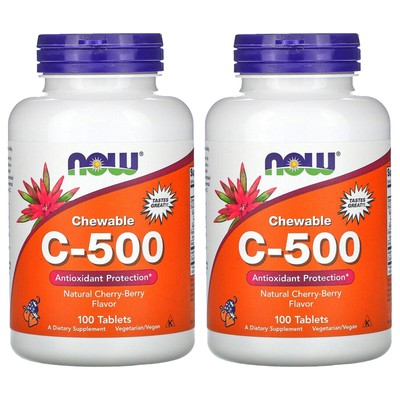 Now Foods (2 упаковки) Chewable C-500 со вкусом вишни и ягод, 100 таблеток, качество GMP