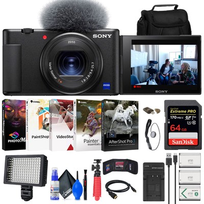 Sony ZV-1 Digital Camera + 64GB Card + Case + 2x Extra Battery + Light