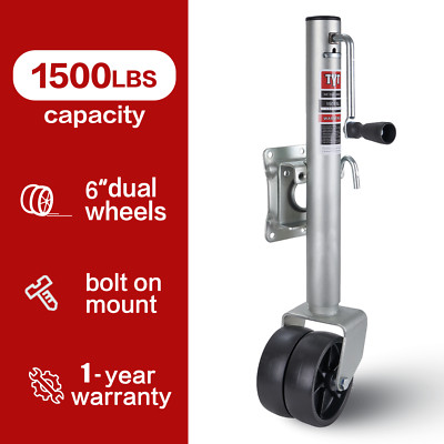 TYT 2000lbs Heavy Duty Adjustable Swing-Up Swivel Dual Wheel Trailer Tongue Jack