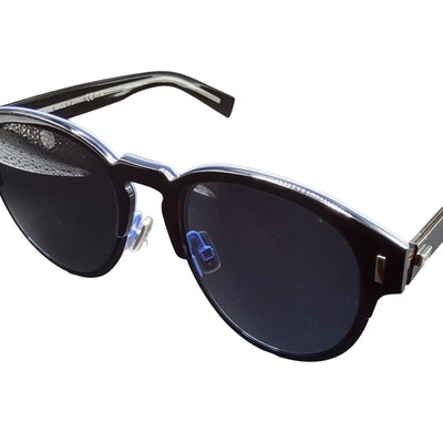 Pre-owned Dior Unisex Round Designer Sunglasses 52mm "black Tie" Black & Blue Mirror