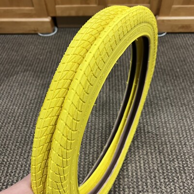 BICYCLE TIRES 20 X 1.95 YELLOW FITS OLD SCHOOL BMX GT MONGOOSE SCHWINN OTHERS