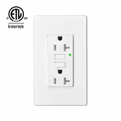 20 Amp Receptacles GFCI Outlet WR TR Self-Test Wall Socket w/LED Indicator White