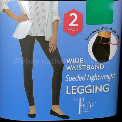 Felina Legging Womens  Black 2 Pack Wide Waistband Sueded Lightweight Soft