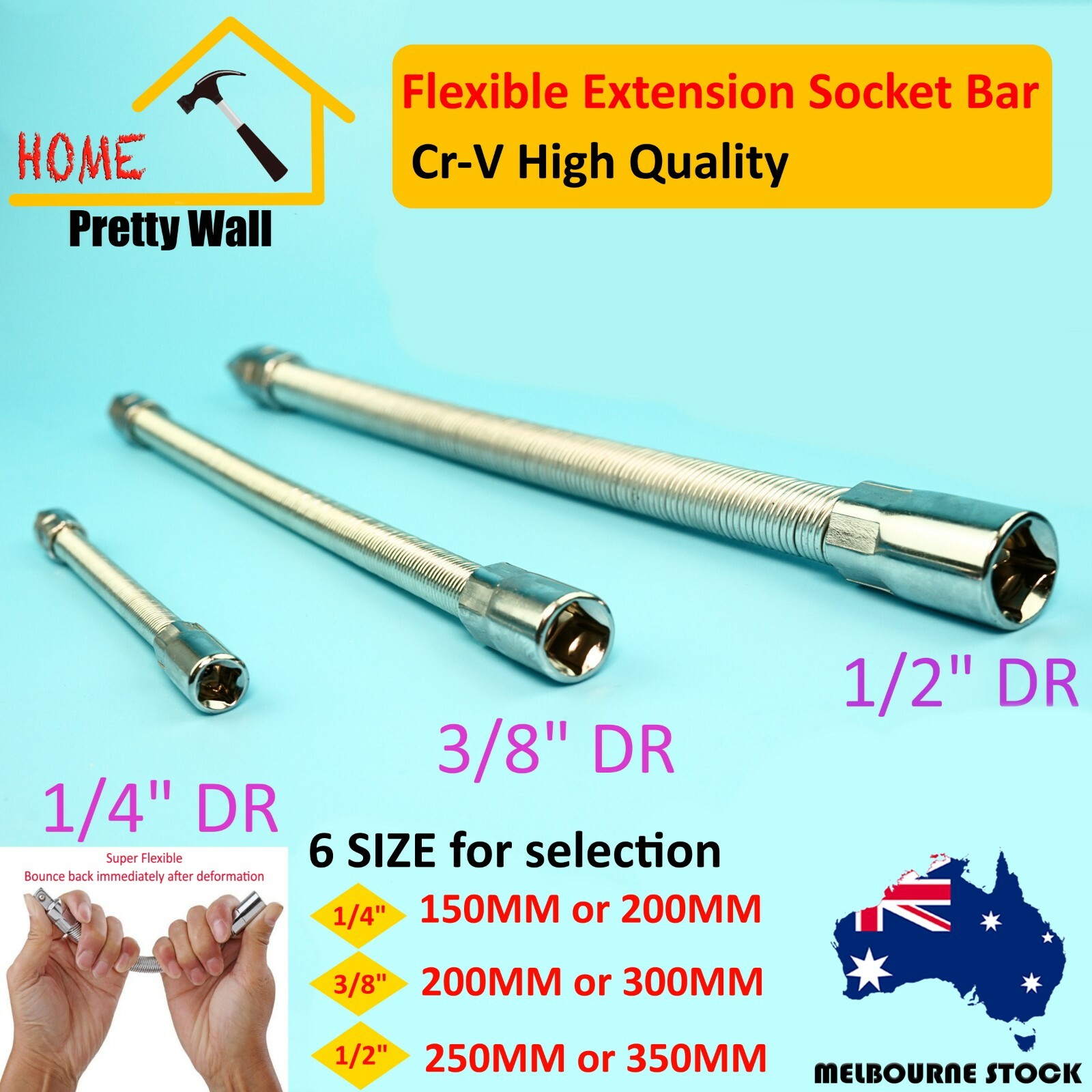 1/4" 3/8" 1/2" Drive Flexible Socket Extension Bar Adaptor Ratchet