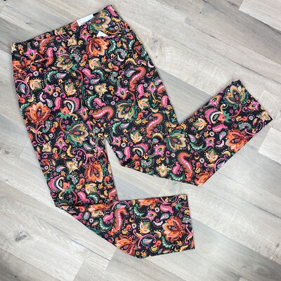 Croft & Barrow Pants Womens 4 Black Multi Paisley Effortless Stretch Pull On