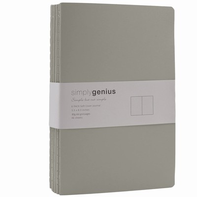 A5 Dotted Notebooks - Grid Notebook, 92 pages, 8.2" x 5.5" (Gray, 6 Pack)