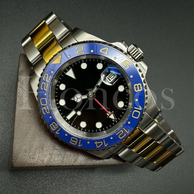 Custom Made GMT Pepsi Style Watch Automatic Movement Blue/Gold Bezel S/GD Oyster