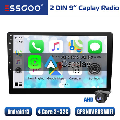 9 Inch 2 DIN Android 13 Carplay Radio Car Stereo GPS NAV WIFI FM USB +AHD Camera