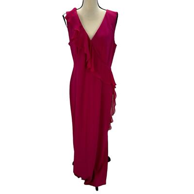 Connected Apparel Sleeveless V-Neck Ruffle Detail Maxi Dress - Pink - size 12P