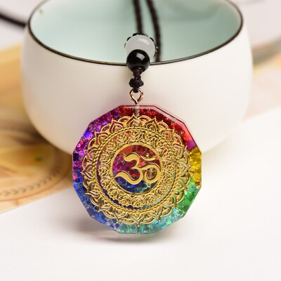 7 Chakra Crystal Orgonite Resin Pendant Necklace Women Men Healing Talisman