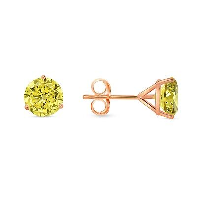 Pre-owned Shine Brite With A Diamond 2.75 Ct Round Cut Canary Earrings Studs Solid 14k Rose Gold Push Back Martini In Pink