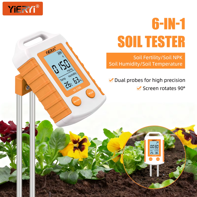 6 in 1 Soil Tester NPK Nutrient Meter Digital Soil Fertility Humidity Temperatur