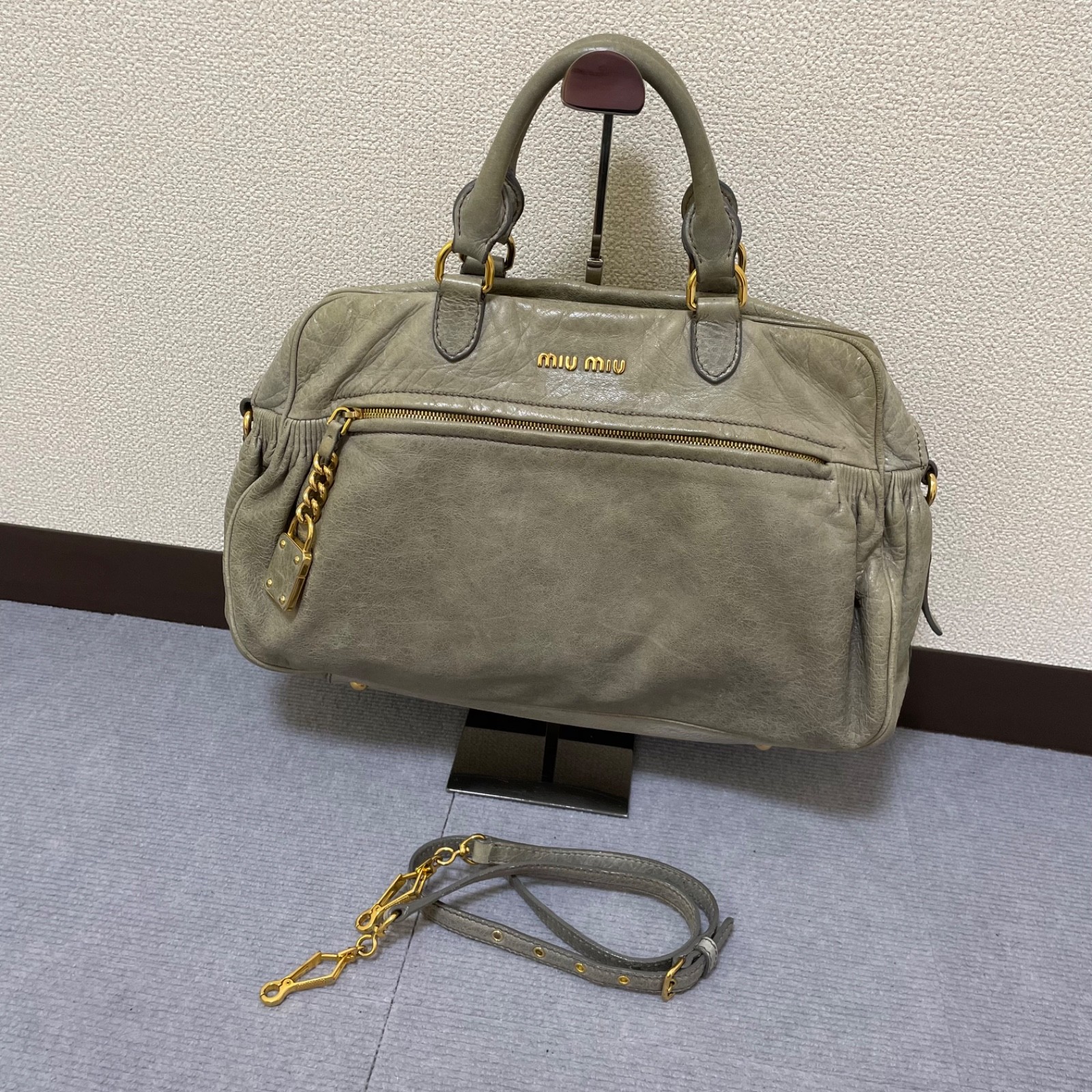 Miu Miu Tote Bag Handbag Shoulder Bag 2way Grey Leather | eBay