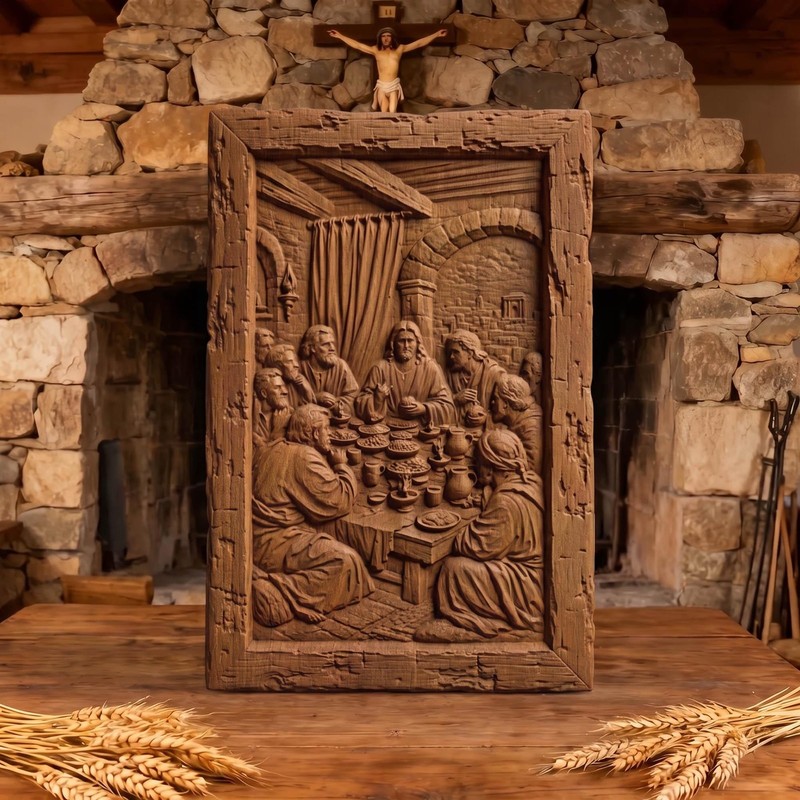 The Last Supper 4 Wooden Carved Handmade Christian Icon | Byzantine Home Decor