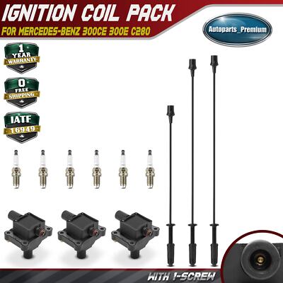 3x Ignition Coils & 6x Iridium+Platinum Spark Plugs & 3x Wires for Mercedes-Benz
