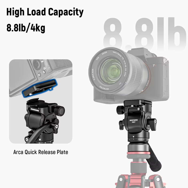 Tripod Fluid Head Metal Pan & Tilt with Arca QR Plate Telescopic Handle for Comp
