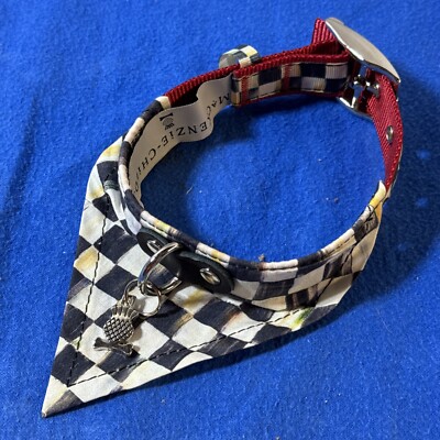 NWT Mackenzie Childs Pet Collar Royal Check w Bandana & Pendant Red Size Small S