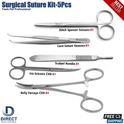Universal Surgical Instruments Set Needle Holder Forceps Tissue Suture Scissors