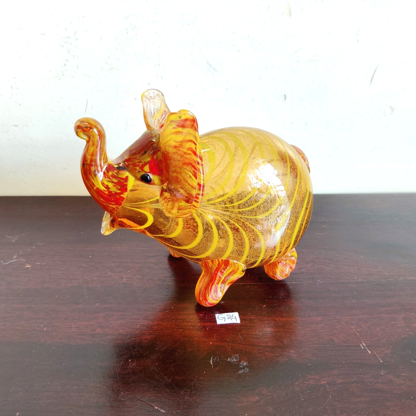 置物 Elephant 1940s Vintage Multi Color Blown Glass Elephant Figure Japan Old