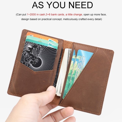 Men's Slim Bifold Wallet Genuine Leather Anti-Magnetic Card Holder RFID Blocking