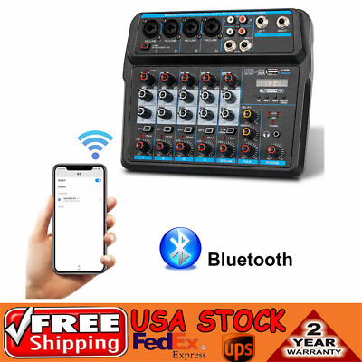 6 Channel Mixer Studio Audio Live Sound Mixing Console Amplifier Bluetooth USB