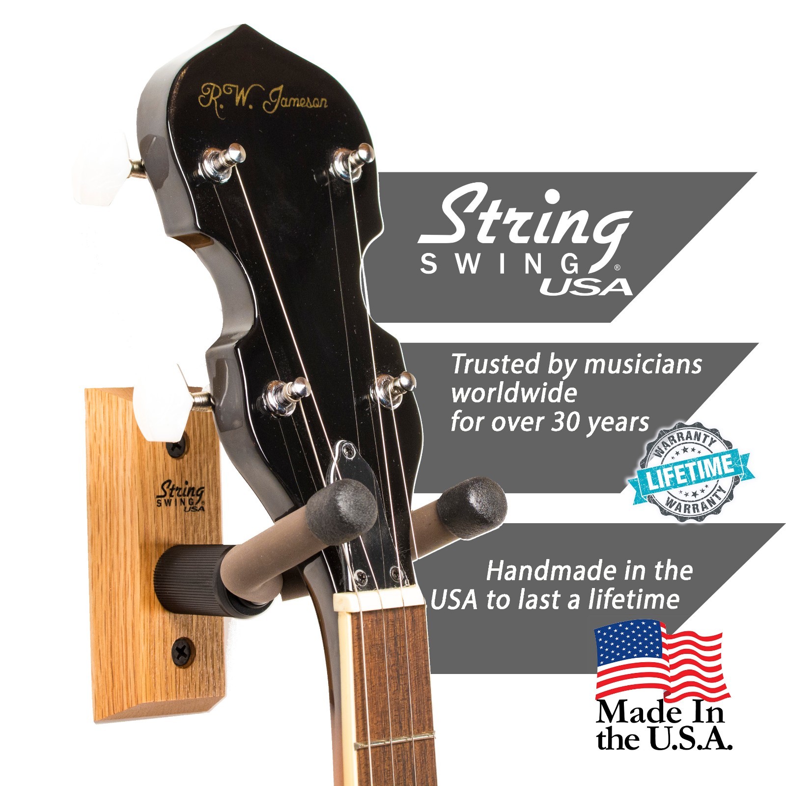 String Swing Oak Hardwood Home & Studio Banjo Hanger CC01B-O USA Made