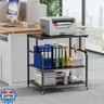 niffgaff Mobile Printer Stand with Large Desktop - 3 Tier Shelf, 24.4 Inch Height, Wooden Organizer for HomeandOffice, Black