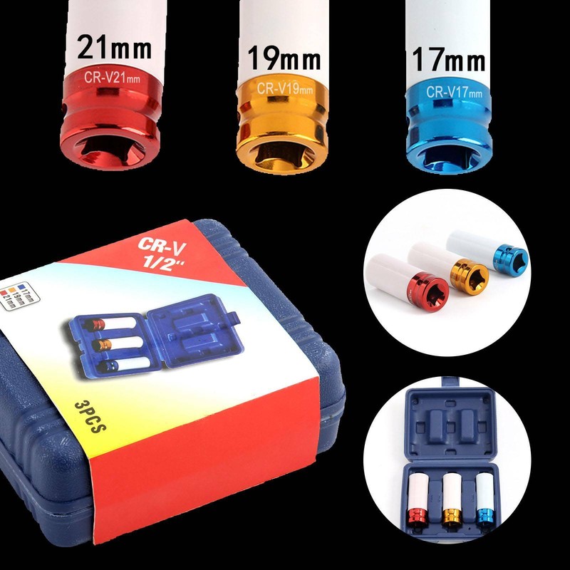 UK Alloy Wheel Nut DEEP Thin Wall Impact Socket Set 1/2"drive 17mm 19mm