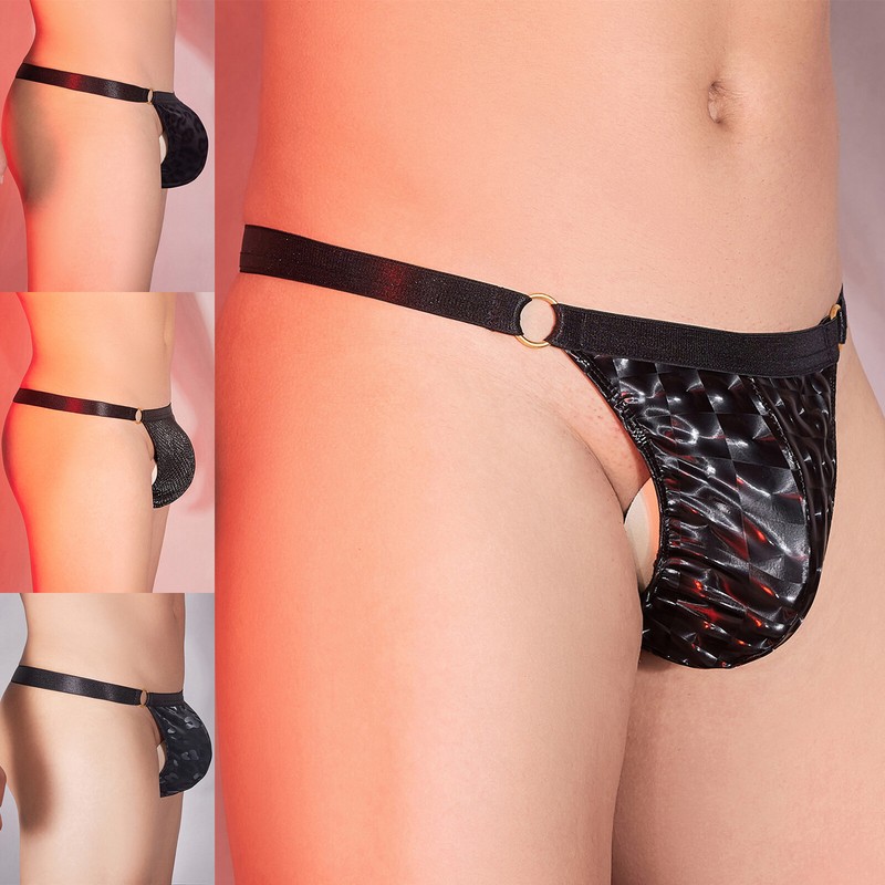 Freebily Herren Wetlook Jumpsuit - PU Leder Latzhose Kurz Mit Hosenträger