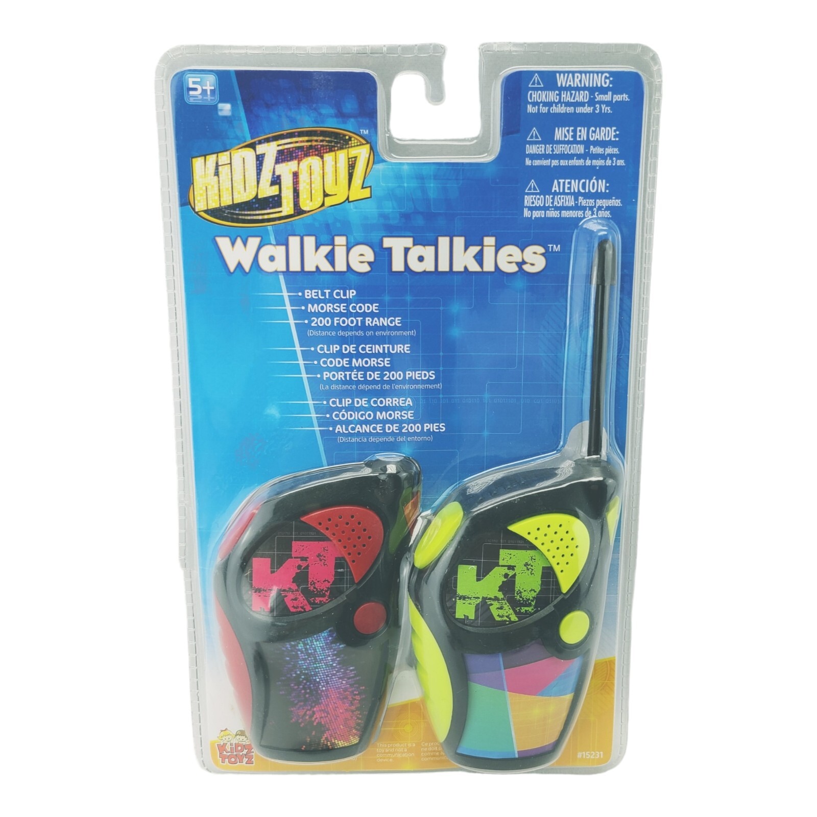 KIDS TOYZ Walkie Talkie 200' Range With Belt Clip & Morse Code Colorful (2-Pack)