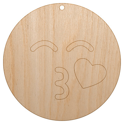 Kiss Face Heart Love Emoticon Unfinished Craft Wood Christmas Tree DIY Ornament
