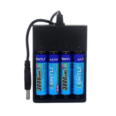 CHU4 USB AA Battery Charger, with 4 AA Lithium li-Polymer li-ion Rechargeable...