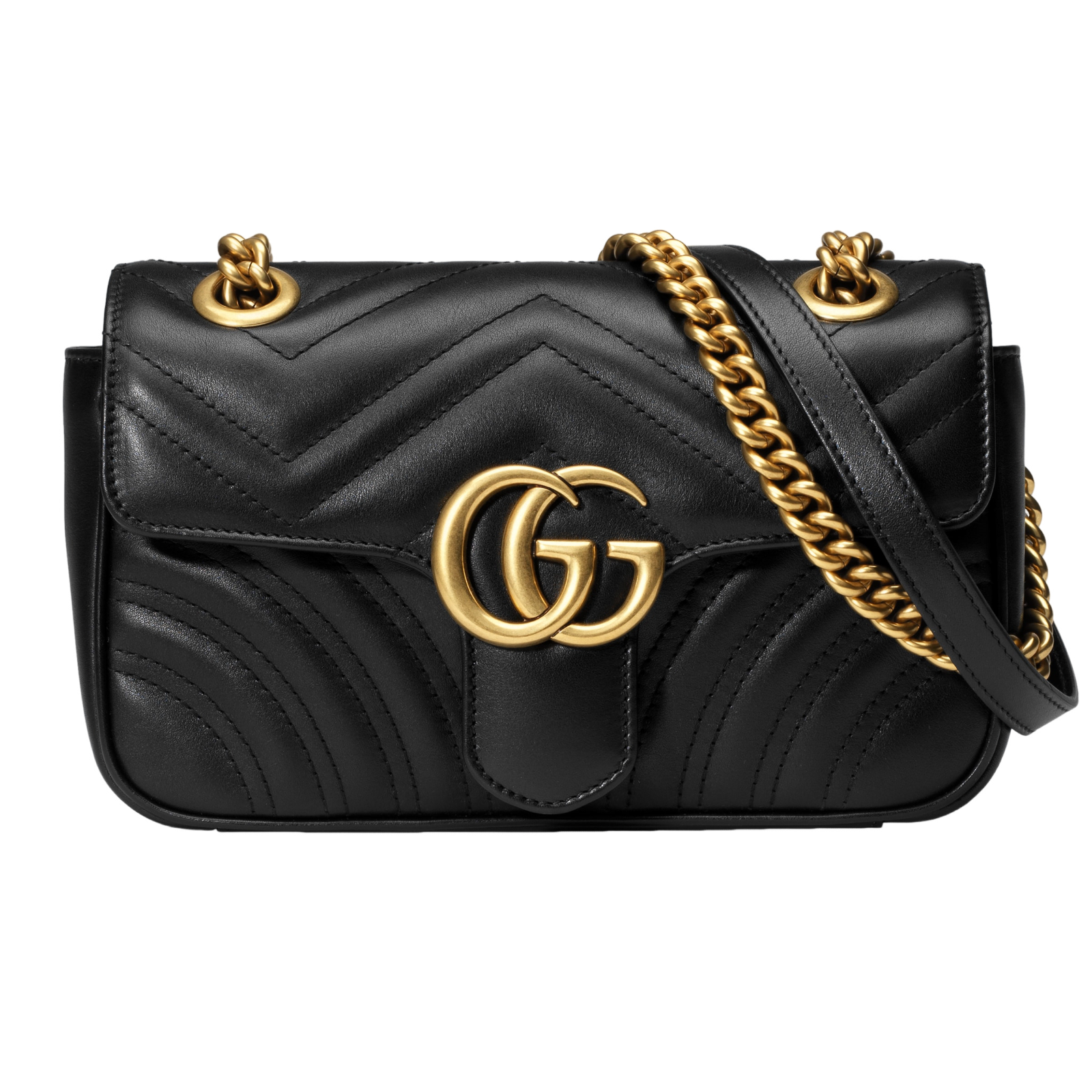 GUCCI GG Marmont Small $2600 Black Chevron Leather Shoulder