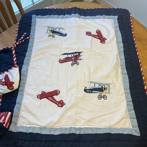 SWEET JOJO DESIGNS NURSERY/CRIB 4-PIECE SET - VINTAGE AIRPLANES - RED/WHITE/BLUE