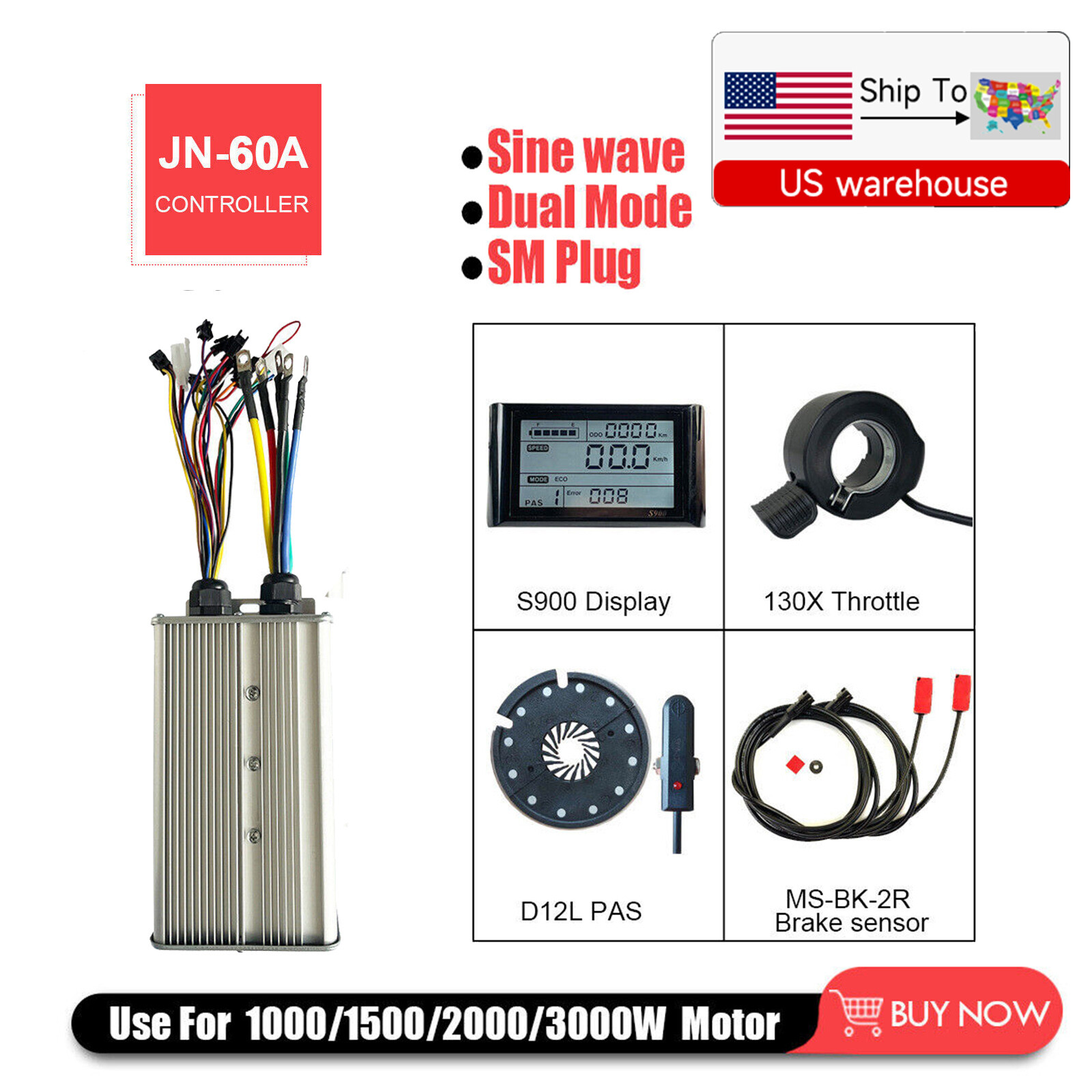 48V-72V 60A Sine Ware Dual Mode 1000W-3000W Controller&S900 