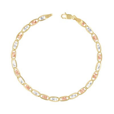 NURAGOLD 10K SOLID YELLOW ROSE WHITE GOLD 4MM DIAMOND CUT VALENTINO CHAIN BRACELET 8.5"