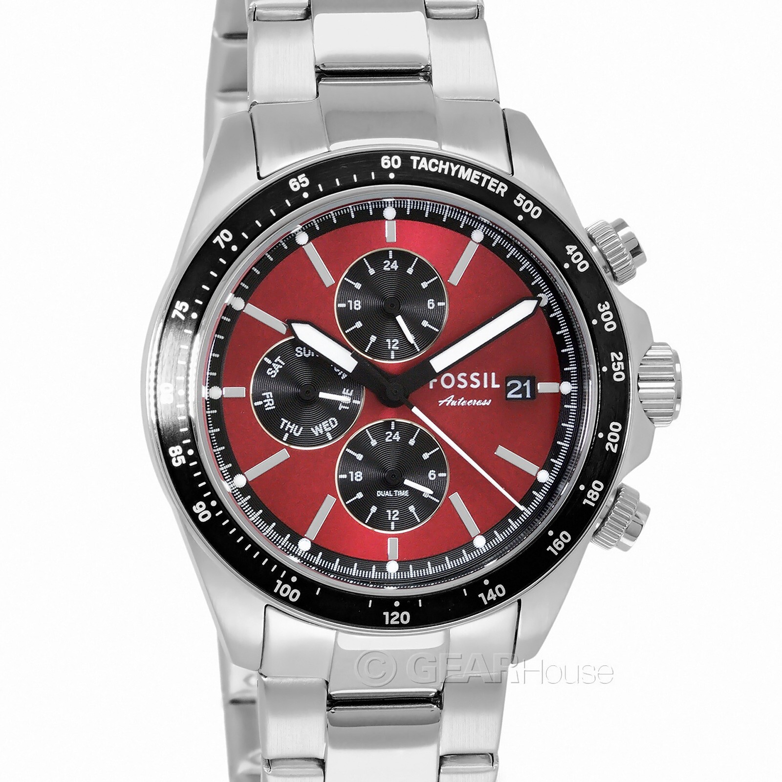 Многофункциональные мужские часы FOSSIL Autocross Dual Time, красный циферблат, Нержавеющая сталь