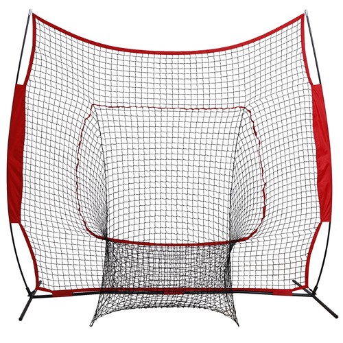 7'×7' Softball Baseball Practice Net Hitting Batting Net Bow Frame with Bag