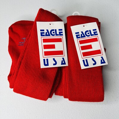 Vintage Eagle USA All Sport Tube Socks Red Polyester Rubber 2 Pair Pack