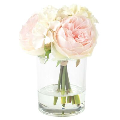 Artificial Floral Arrangement Centerpiece in Glass Vase Hydrangea Rose Flowers