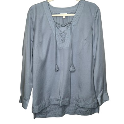 J. Jill Chambray Shirt Blue Rain Lace up Neckline Size Medium NWT
