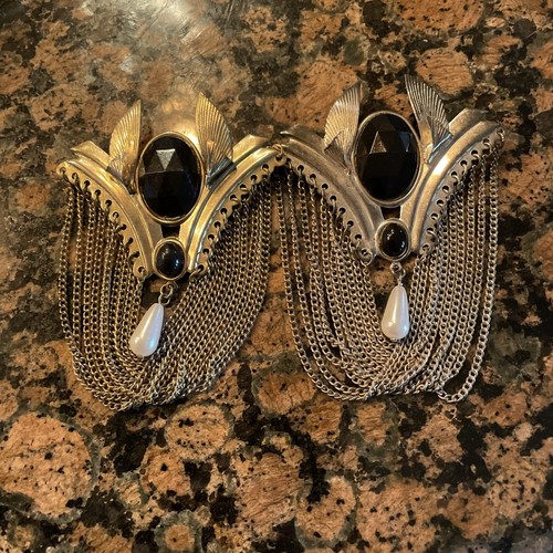 VTG ART DECO JEWELRY CHAIN MESH PIN gold tone And Silver