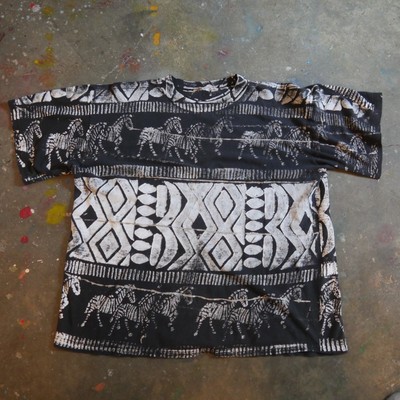 Vintage 1990s LA Destination All over Print AOP Hand Painted Zebra T Shirt Large