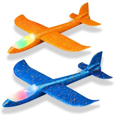 2 Pack LED Light Airplane,17.5'' Large Throwing 2 Flight Mode Glider Plane,Fly...