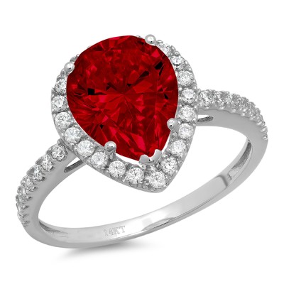 Pre-owned Pucci 2.45 Pear Halo Real Red Garnet Classic Bridal Statement Ring Real 14k White Gold