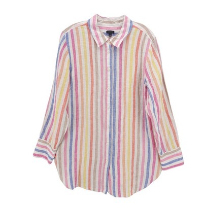 TALBOTS 100% Linen Shirt Long Sleeve Striped Colorful Size XL