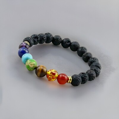 7 Chakra Healing Beaded Natural 8mm Lava Stone with Crystal Bracelet Unisex