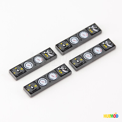 Lot of 4 LEGO ENGINE CONTROL PANEL TILE Gray 1x4 Minifig Dial Gauge Dashboard
