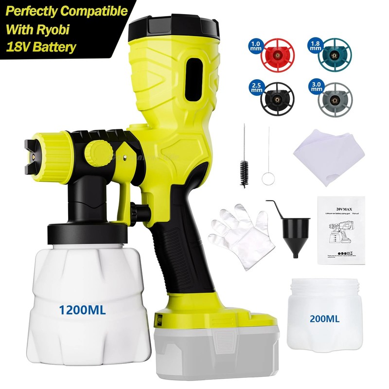 Cordless Paint Sprayer for Ryobi 18V Battery 42000rpm 1200ML Electric Spray Gun
