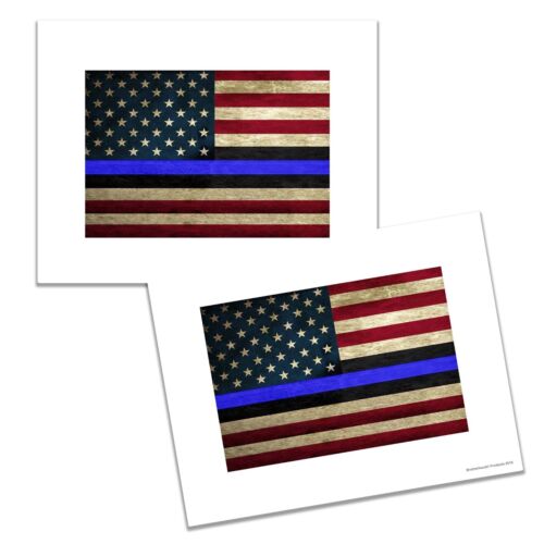 American Thin Blue Black Line Flag Law Enforcement Two Photo Prints
